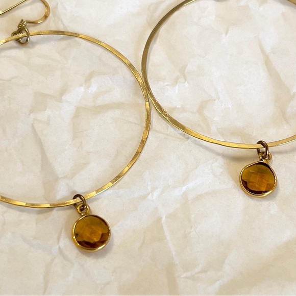 Gold citrine circular earrings. Statement earrings but still delicate. - Picture 3 of 5